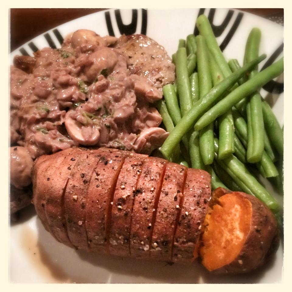 Steak Diane with Hassleback Sweet Potatoes and Green Beans – 13sp