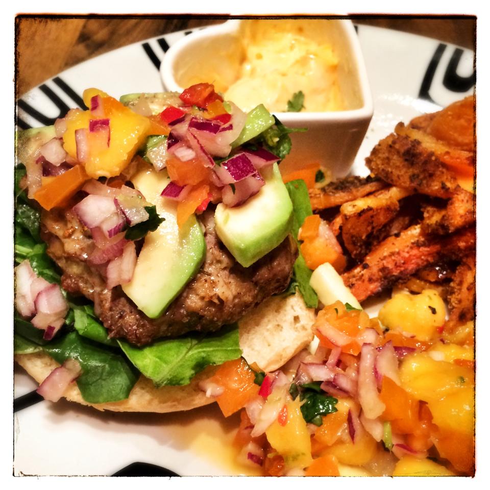 ‘Jerky’ Burgers with Mango Salsa – 8sp