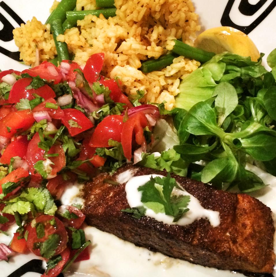 Pan Fried Salmon with a Spicy Tomato Salad – 13sp