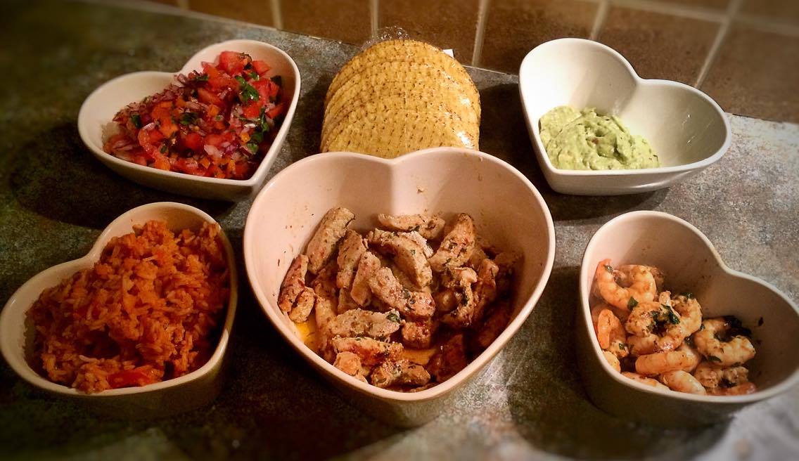 Pick ‘n’ Mix Chimichurri Pork and Prawn Tacos, Chimichurri Avocado Dip, Spicy Rice and Salsa – 12sp