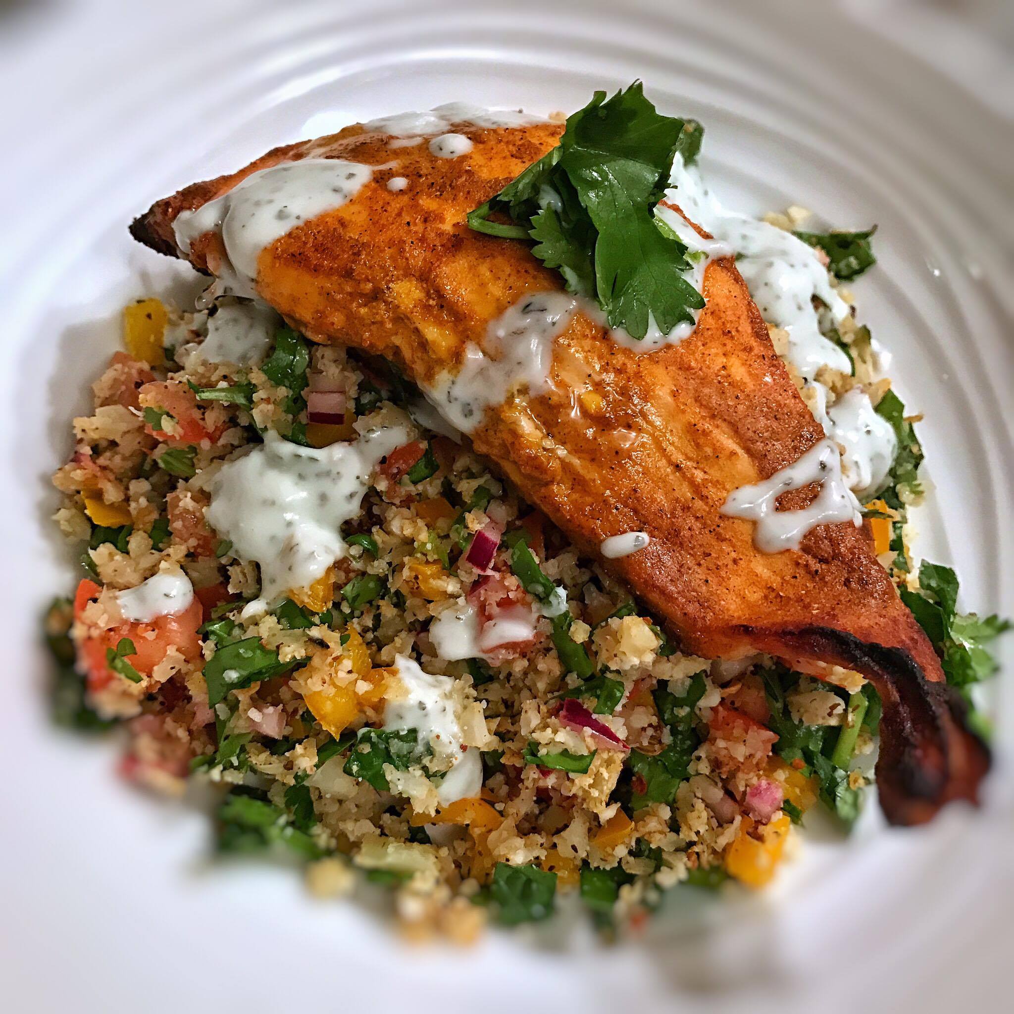 Tandoori Salmon with Pilau Cauli Cous Cous- 1sp