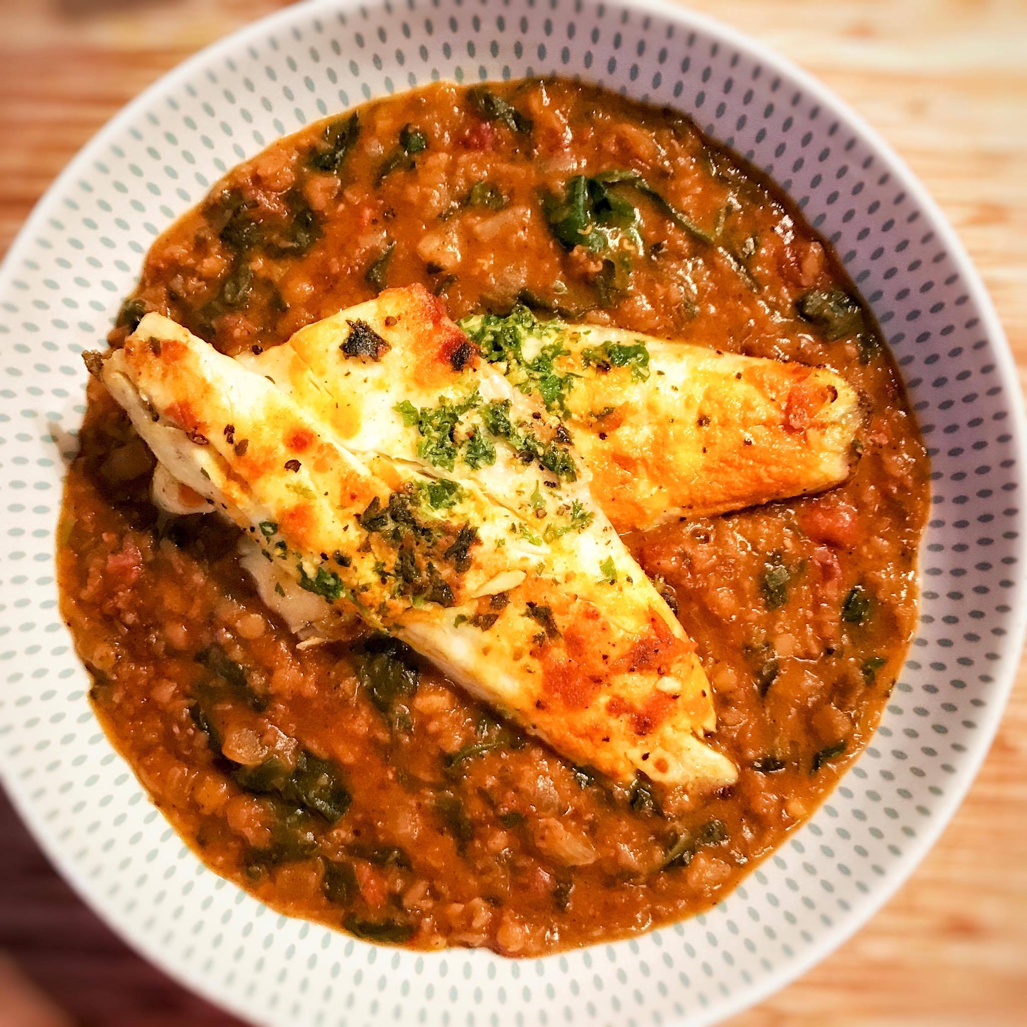 Coconut Lentil Curry with Seabass – 3sp