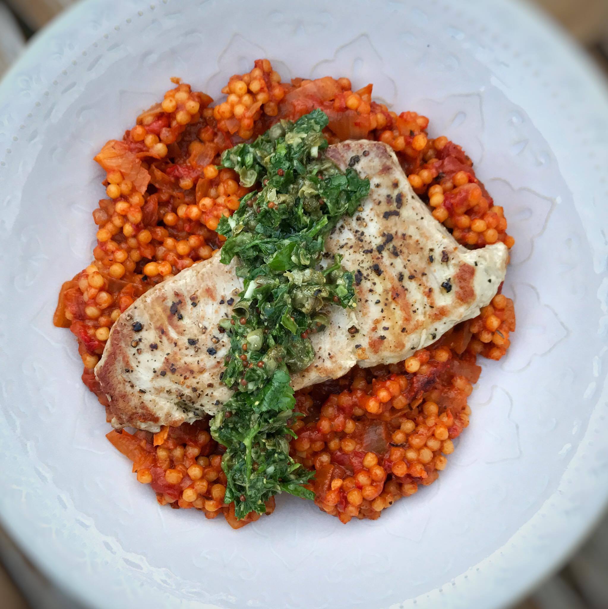 Tuna with Herby Gremolata and Giant Tomato Cous Cous – 6sp