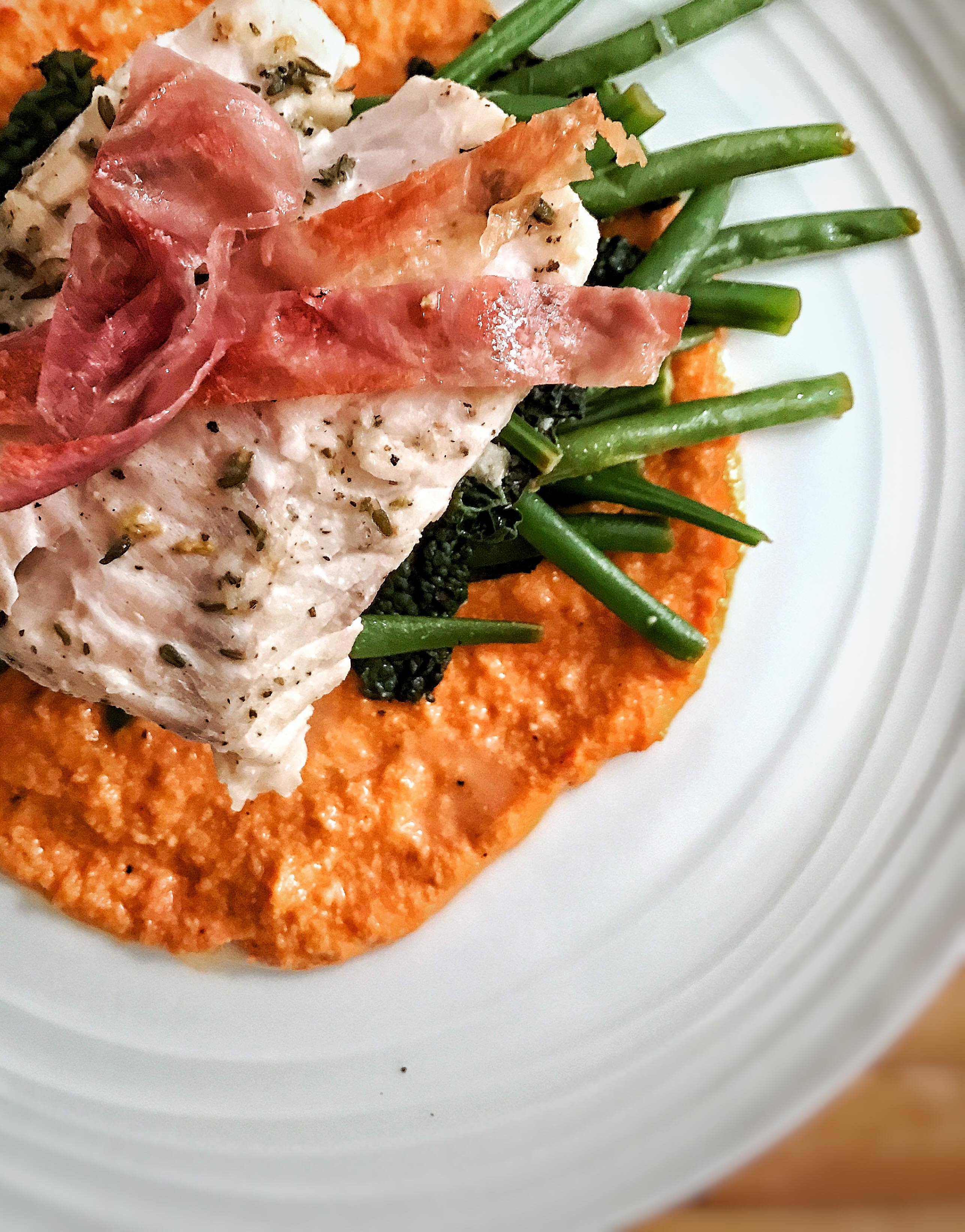 Foil Baked Cod with Romesco Sauce and Greens – 5sp