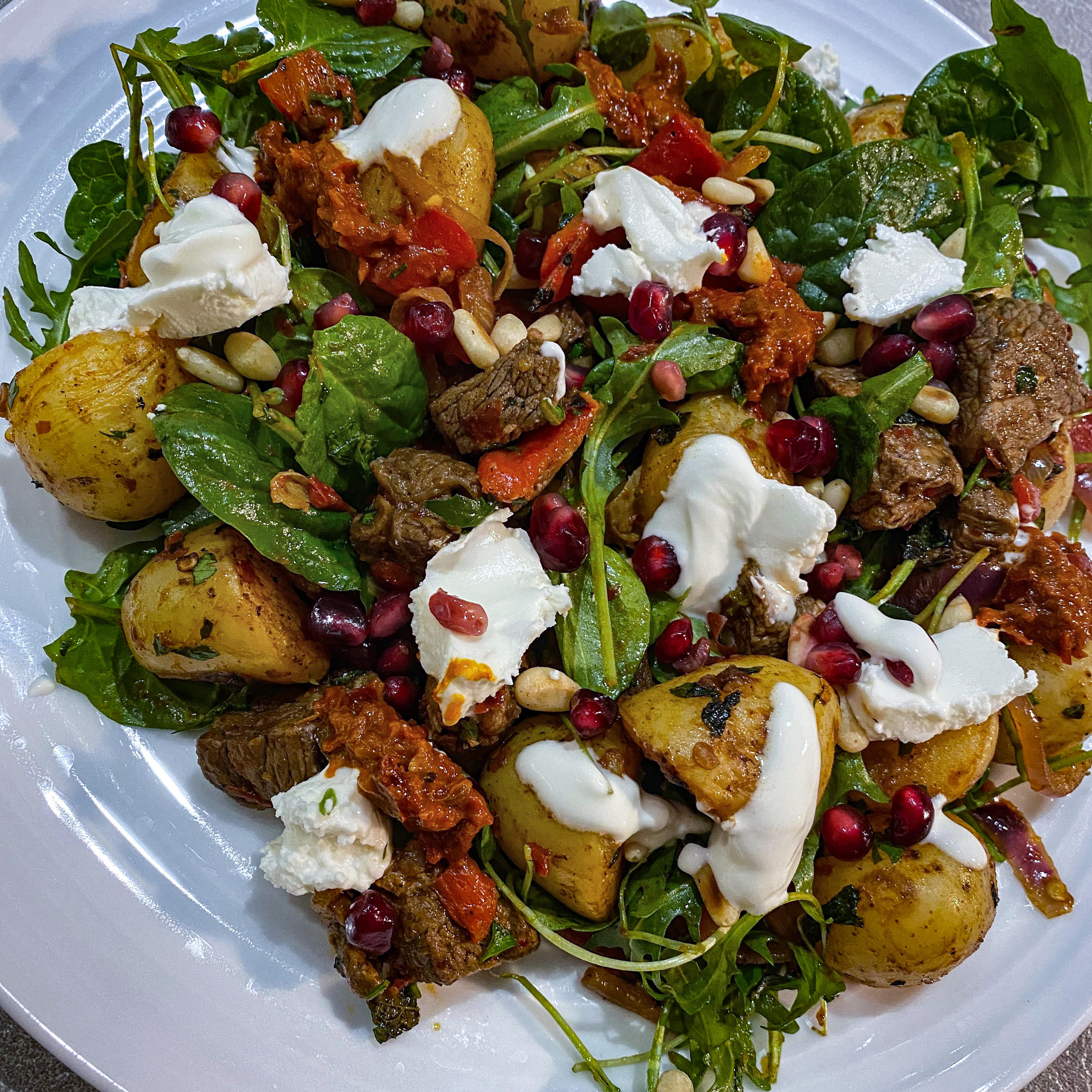 Harissa Lamb and Goat’s Cheese Potato Salad