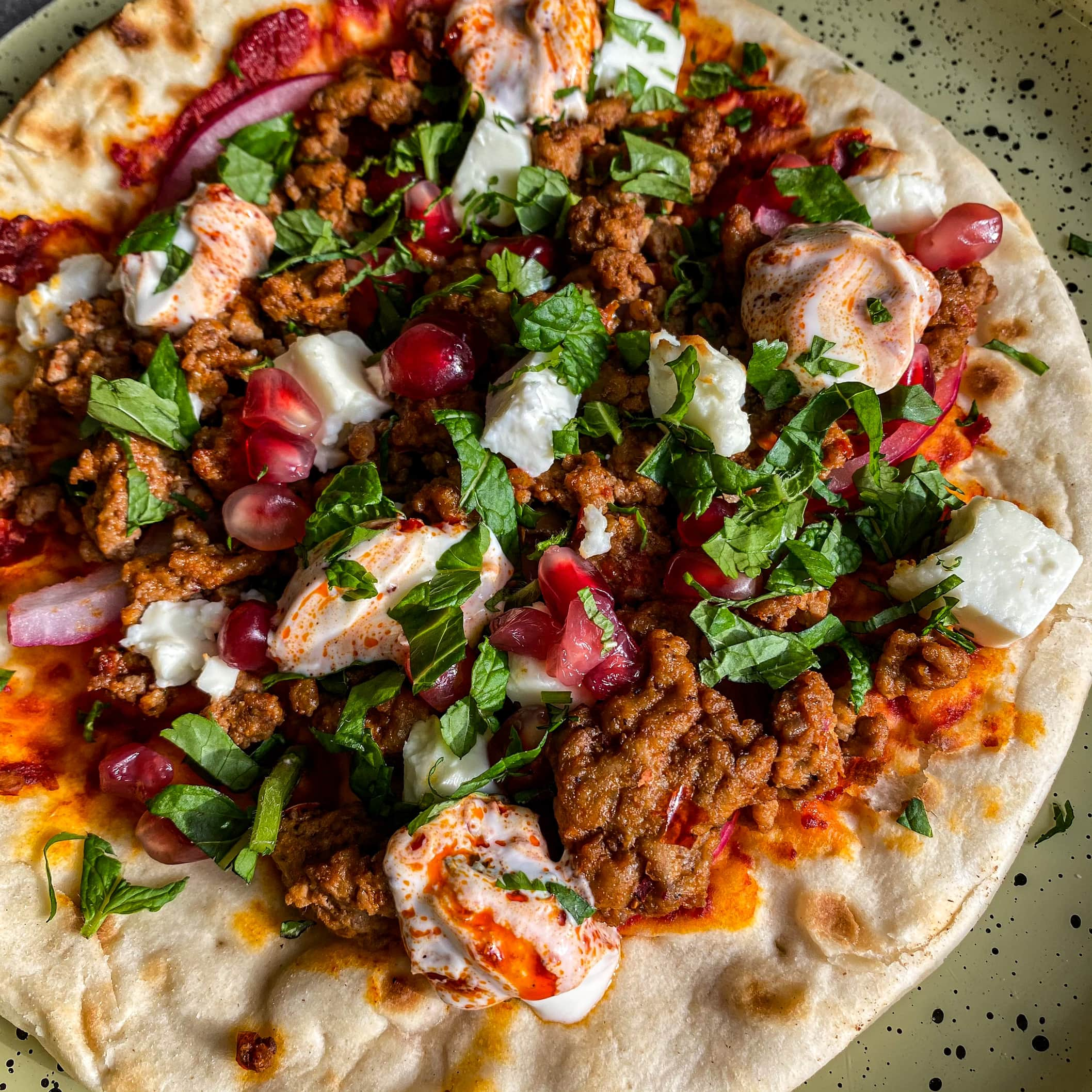 Harissa Lamb and Goat’s Cheese Flatbread